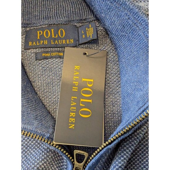 Polo Ralph Lauren Mens L Full Zip Vest Light Blue Textured Knit Pima Cotton Golf - Picture 3 of 5